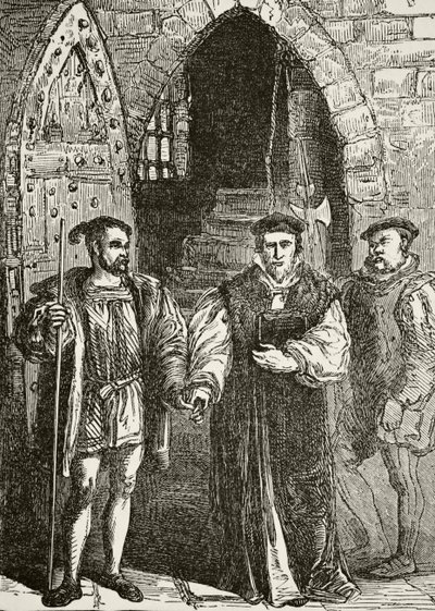 Kardinal John Fisher verlässt den Glockenturm auf dem Weg zu seiner Hinrichtung, aus 